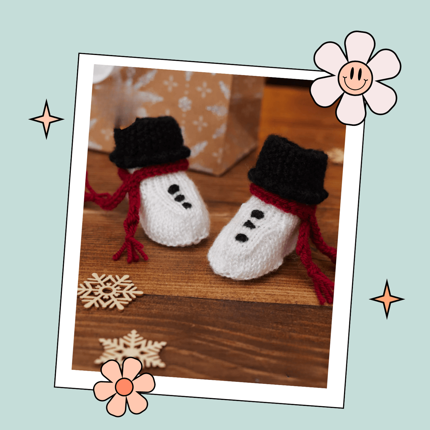 Snowman Baby Bootees, Christmas Shoes - Knitting Pattern - AccessoryJane Burns Designs