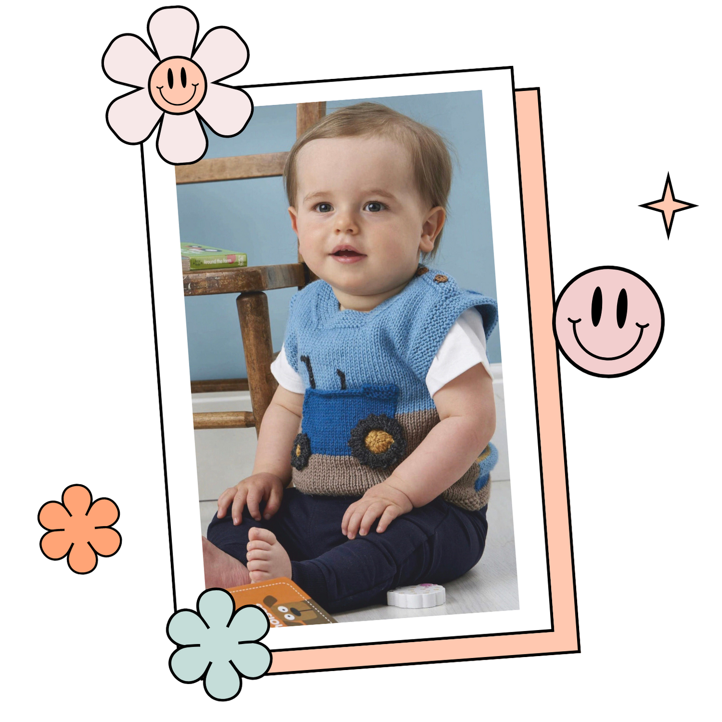 tractor tank top and farmer toy knitted vest, baby vest knitting pattern
