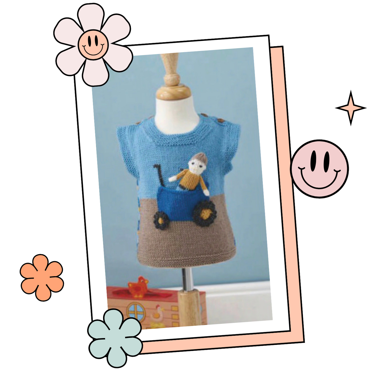 tractor tank top and farmer toy knitted vest, baby vest knitting pattern