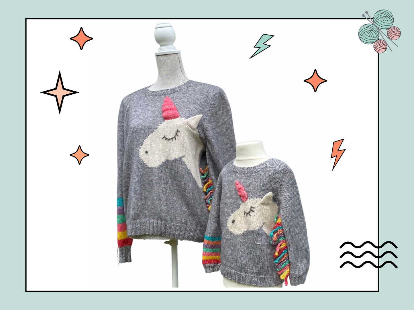 Unicorn & Rainbows KIDS Sweater Pattern, Intarsia Unicorn Jumper - Knitting Pattern