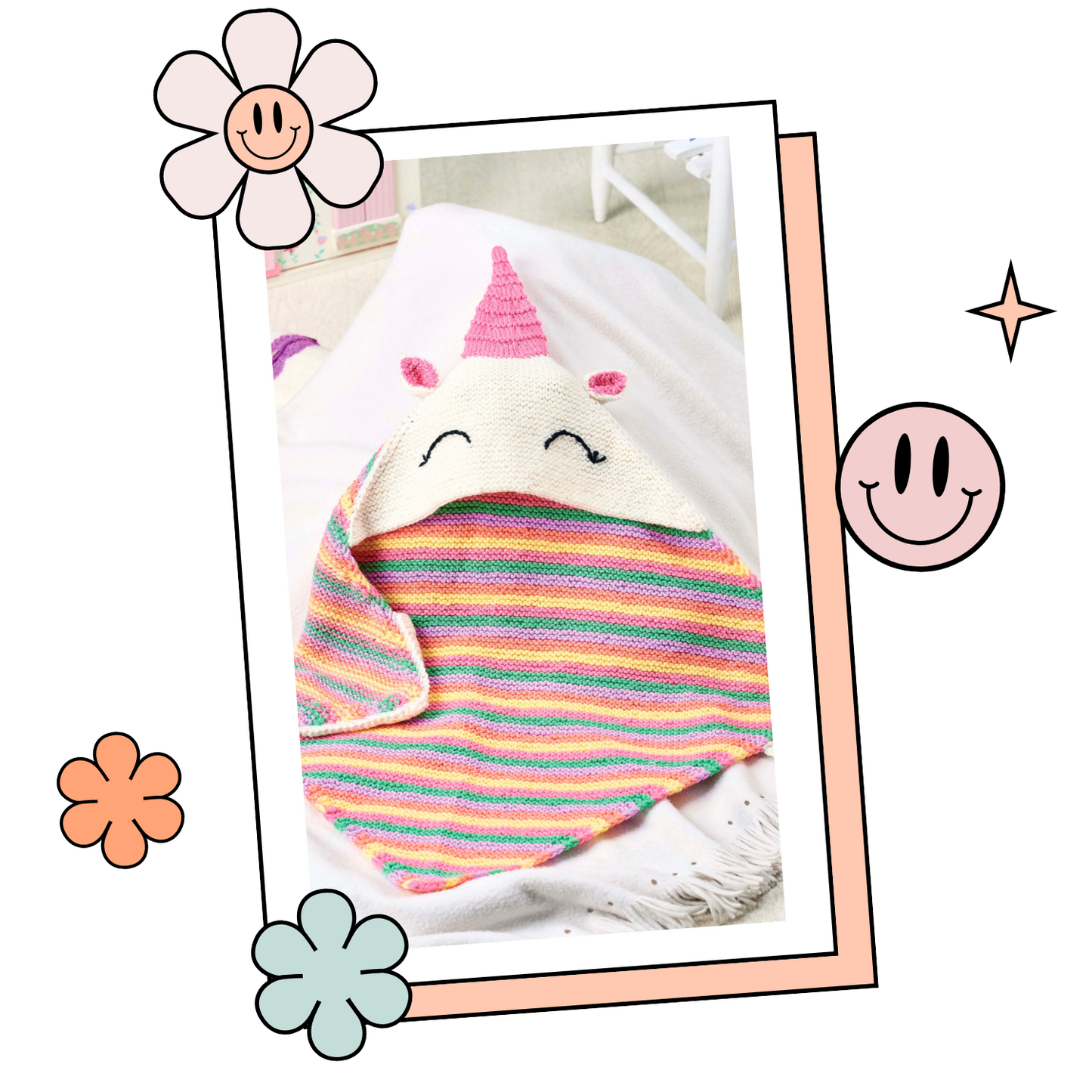 Unicorn Dreams Simple Hooded Baby Blanket - Knitting Pattern
