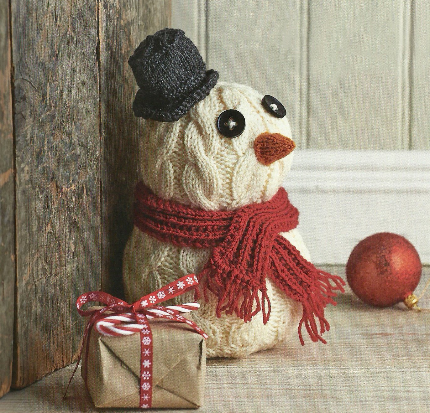 Mr Frosty Snowman Cable Doorstop, Christmas Decoration - Knitting Pattern - HomeJane Burns Designs