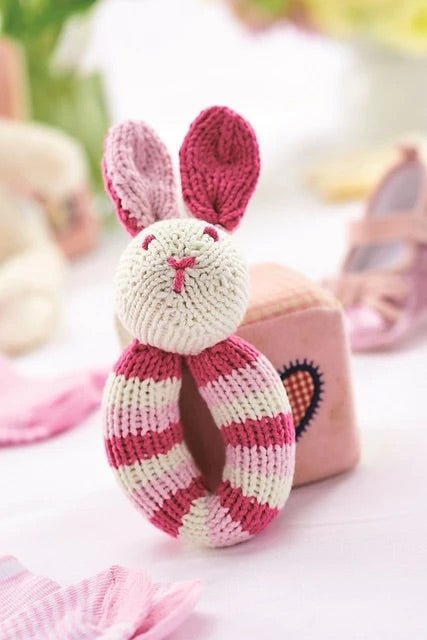 Flopsy Bunny, Baby Rabbit Rattle Toy - Knitting Pattern - HomeJane Burns Designs