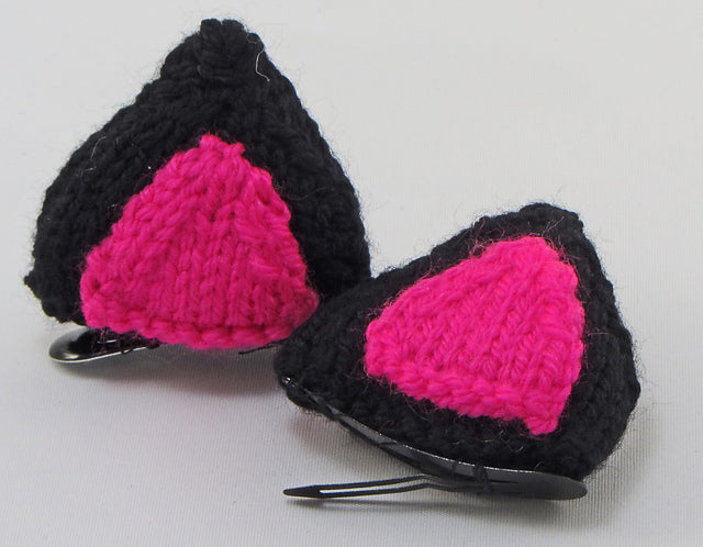 Halloween Black Cat Ears Hair Clips - Knitting Pattern