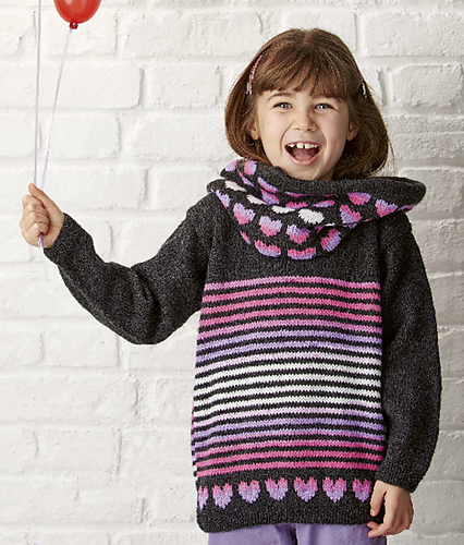 Love Heart Kids Sweater & Cowl Set - Knitting Pattern