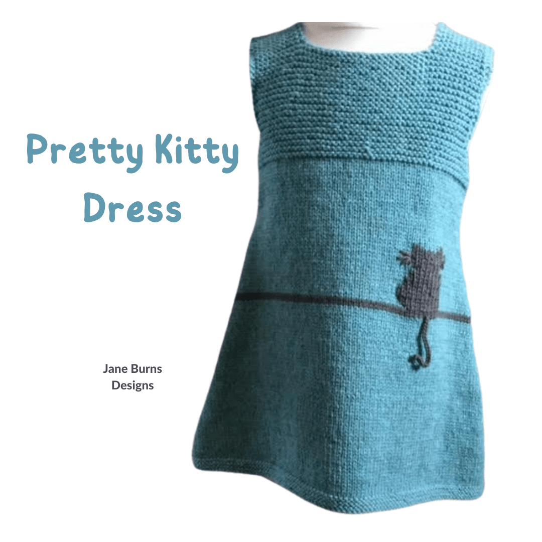 Pretty Kitty Dress, Baby & Toddler Cat Themed Pinafore - Knitting Pattern - GarmentsJane Burns Designs