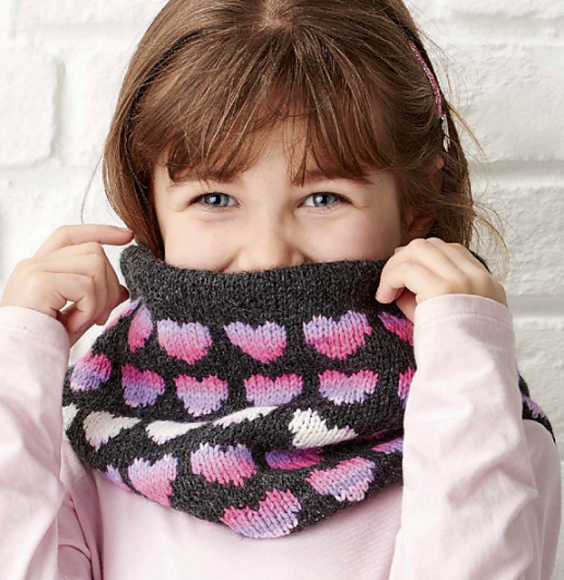 Love Heart Kids Sweater & Cowl Set - Knitting Pattern