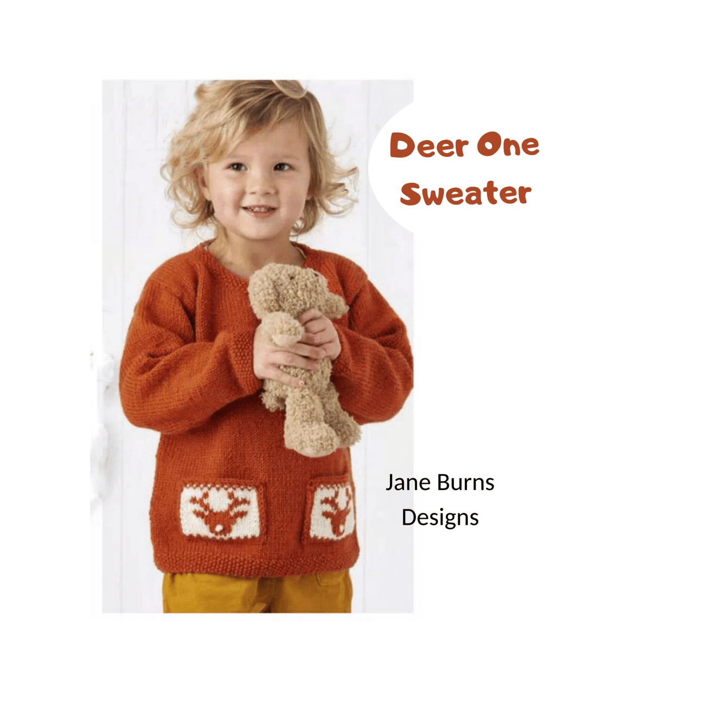 Deer One, Childs Christmas Jumper with Reindeer Motif Pockets - Knitting Pattern - GarmentsJane Burns Designs
