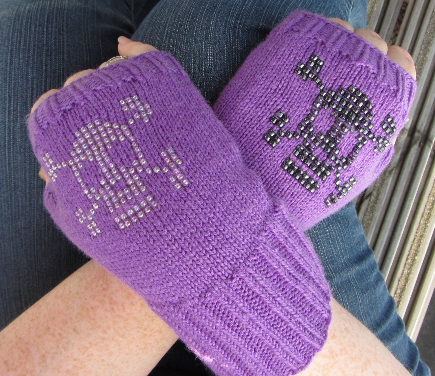 Bones, Beaded or Embroidered Skull Fingerless Mittens - Knitting Pattern - AccessoryJane Burns Designs