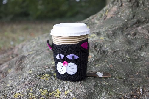 Black Cat Knitted Cup Cosy Pattern - HomeJane Burns Designs