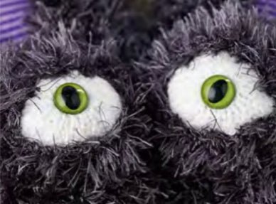 Jeepers Peepers, Halloween Monster Furry Slippers - Knitting Pattern - AccessoryJane Burns Designs