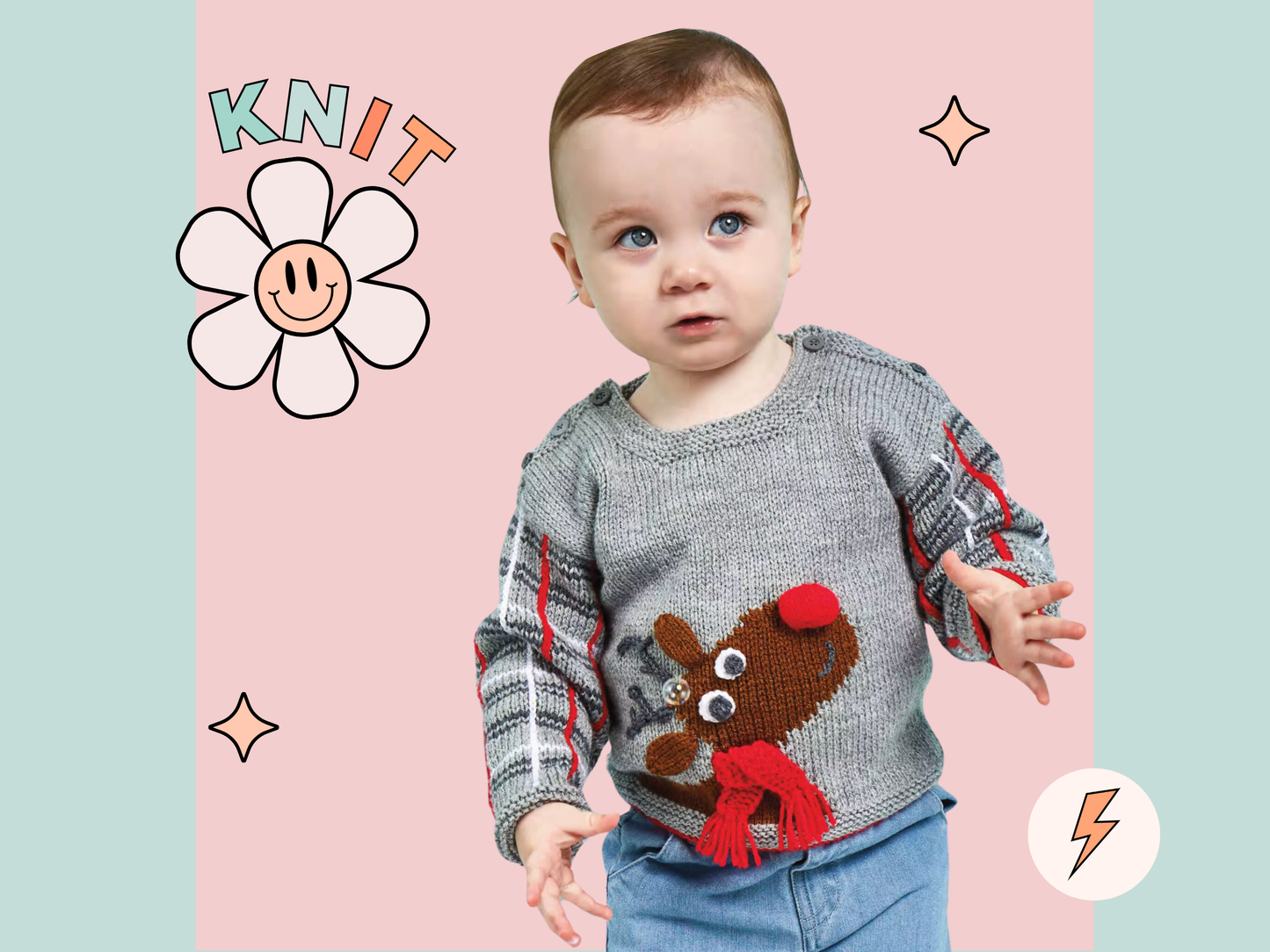 Baby Rudolph the Reindeer Intarsia Christmas Jumper - Knitting Pattern