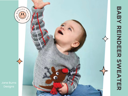 Baby Rudolph the Reindeer Intarsia Christmas Jumper - Knitting Pattern