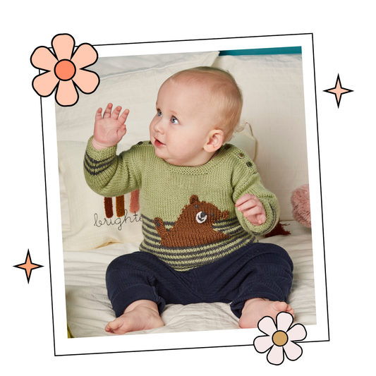 Hello Teddy, Simple Intarsia Baby Bear Sweater - Knitting Pattern