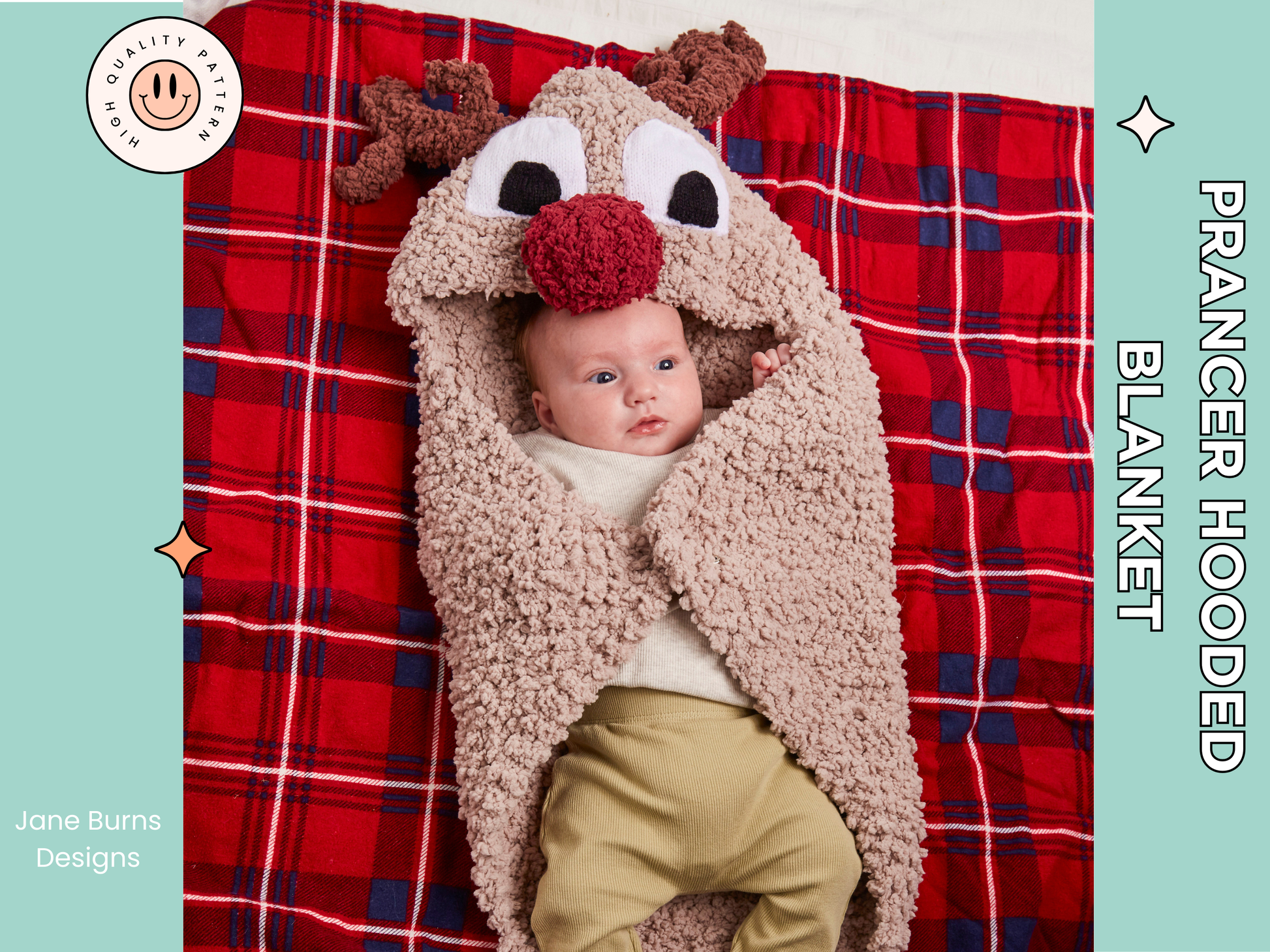 prancer reindeer hooded baby blanket knitting pattern jane burns