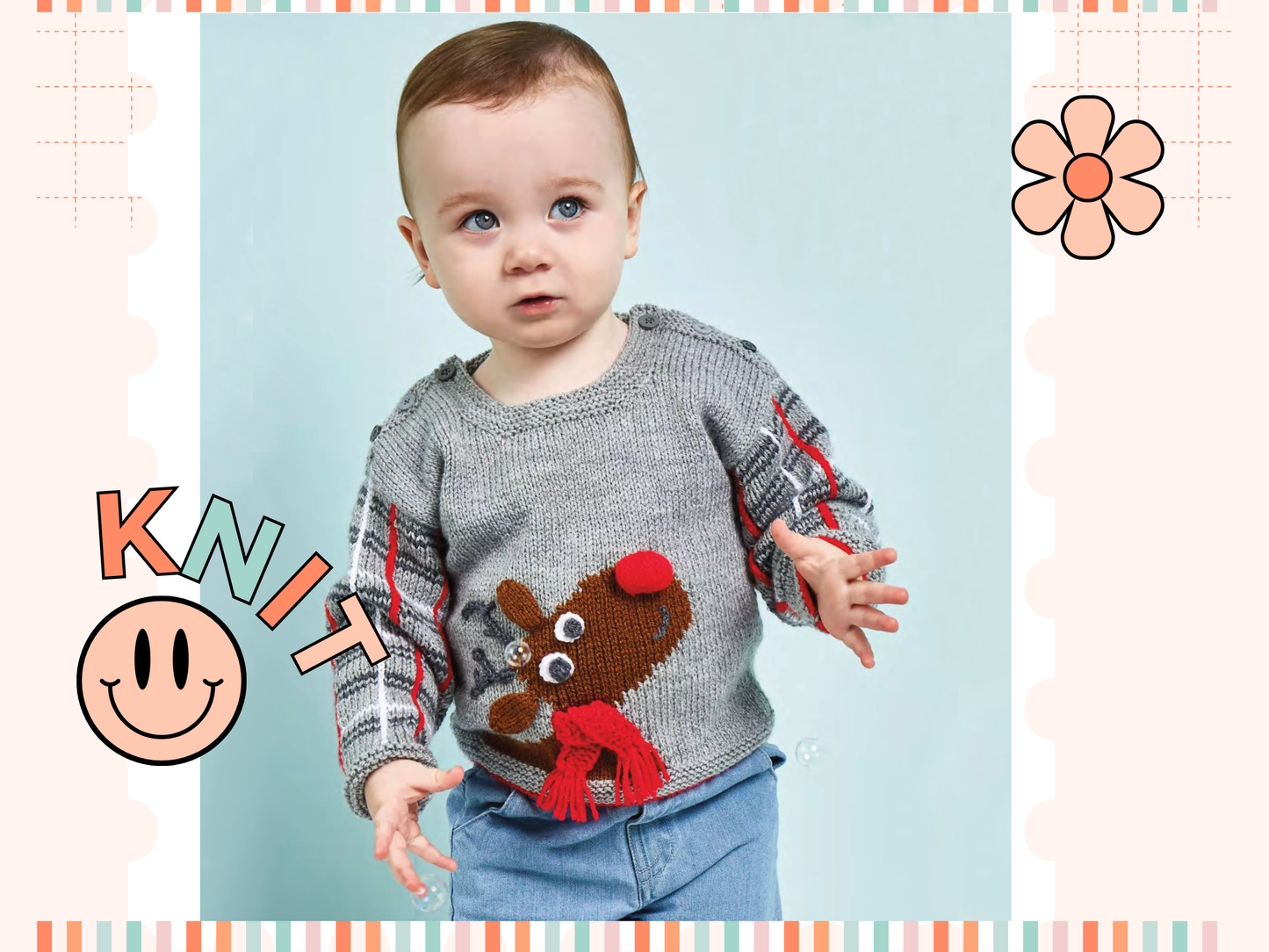 Baby Rudolph the Reindeer Intarsia Christmas Jumper - Knitting Pattern