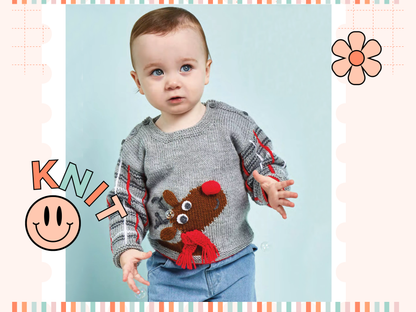 Baby Rudolph the Reindeer Intarsia Christmas Jumper - Knitting Pattern