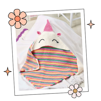 Unicorn Dreams Simple Hooded Baby Blanket - Knitting Pattern