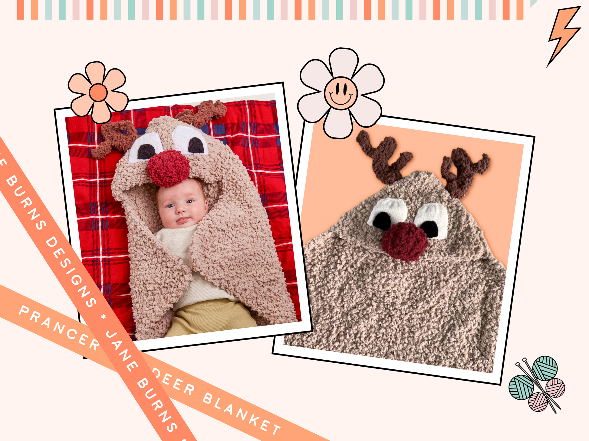 prancer reindeer hooded baby blanket knitting pattern jane burns