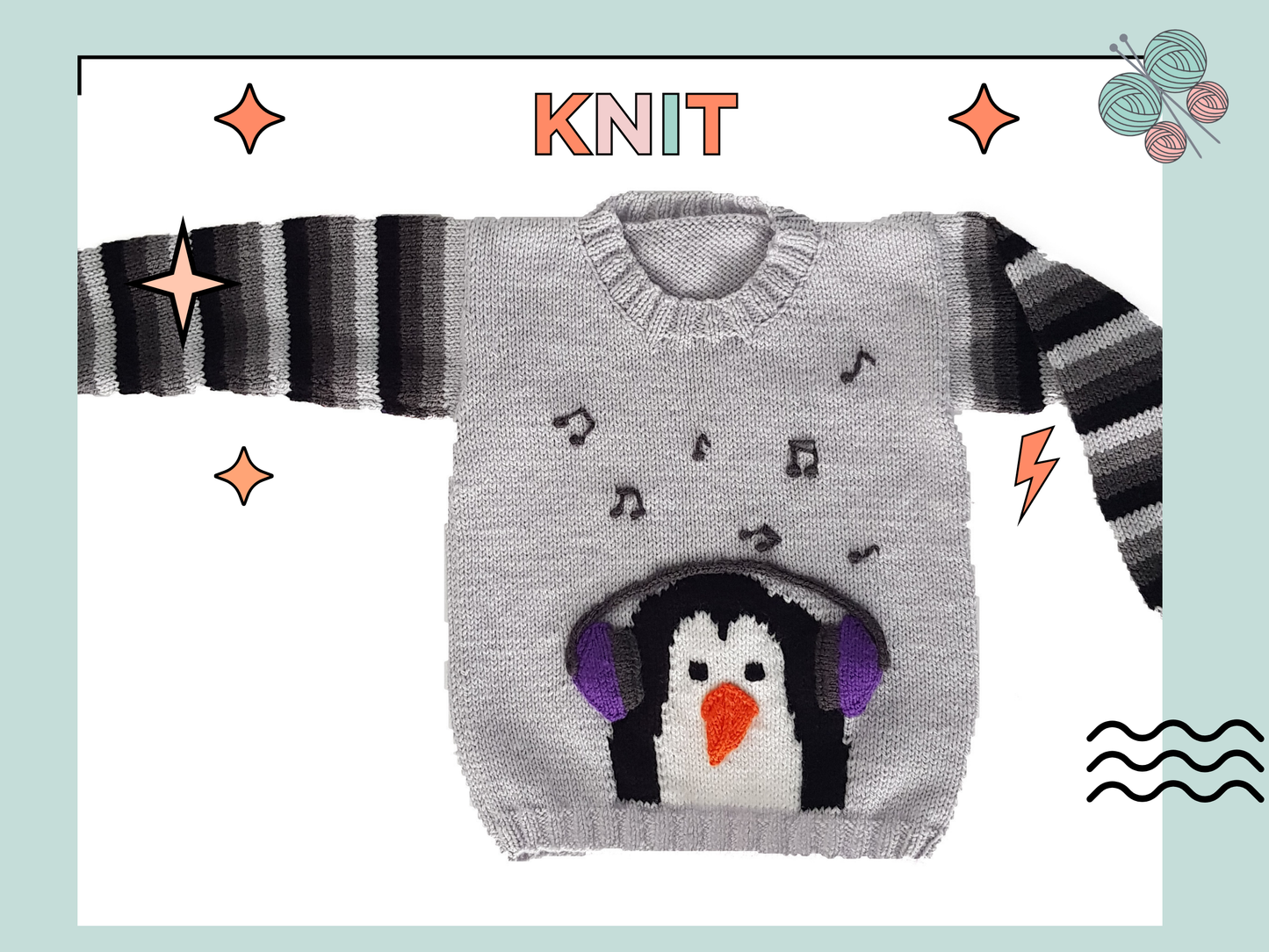 knitting pattern pdf, kids sweater knitting pattern, penguin christmas jumper for kids, jane burns, christmas jumper, penguin