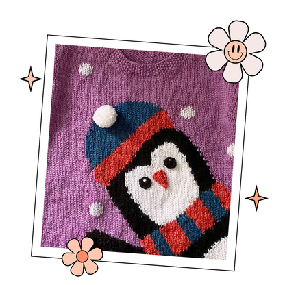 peeking penguin kids christmas jumper knitting pattern, kids sweater knitting pattern jane burns