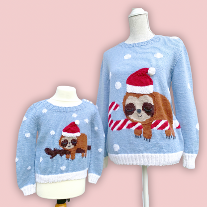 Sleepy Sloth Kids Intarsia Christmas Jumper - Knitting Pattern