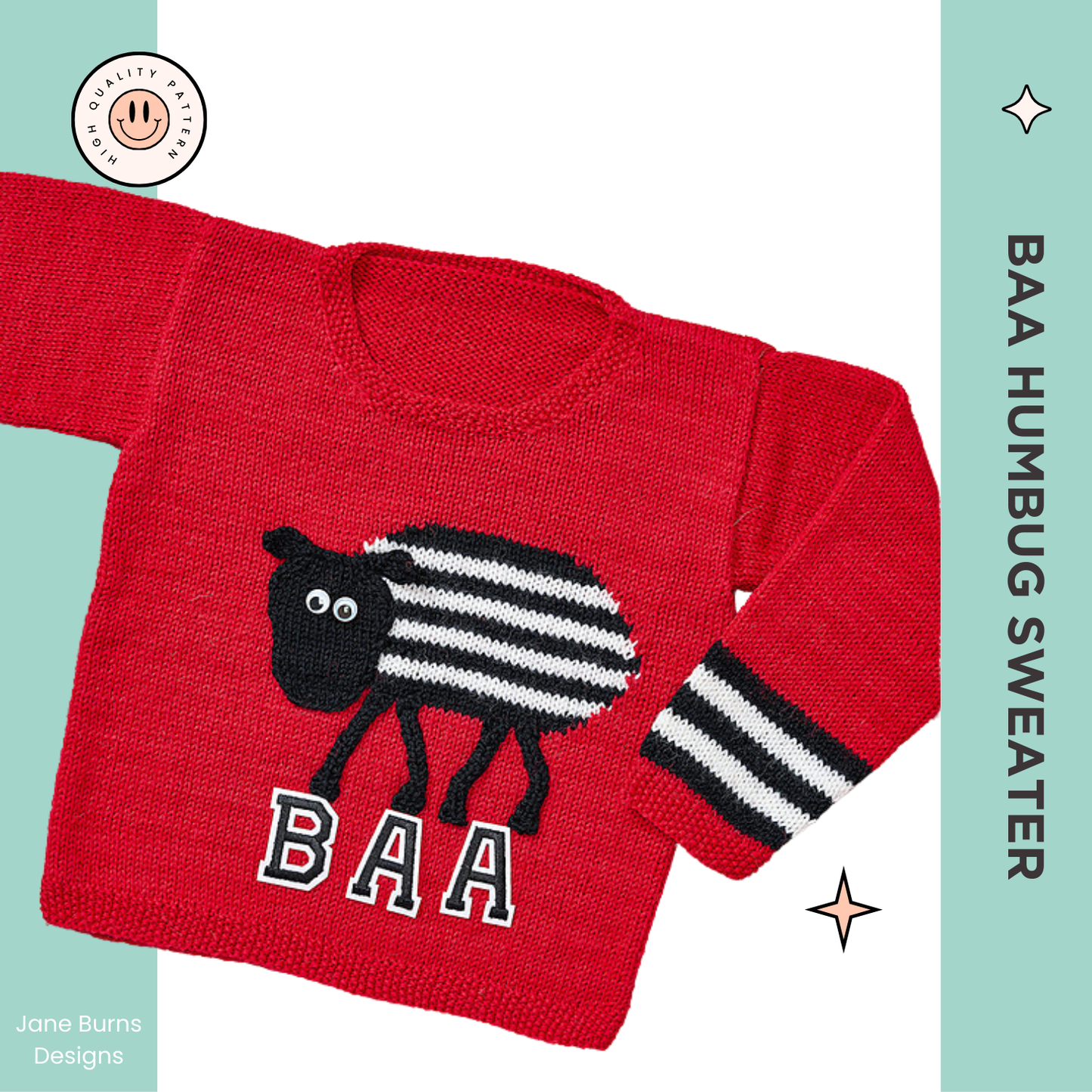 baa humbug kids christmas jumper, sheep sweater knitting pattern jane burns