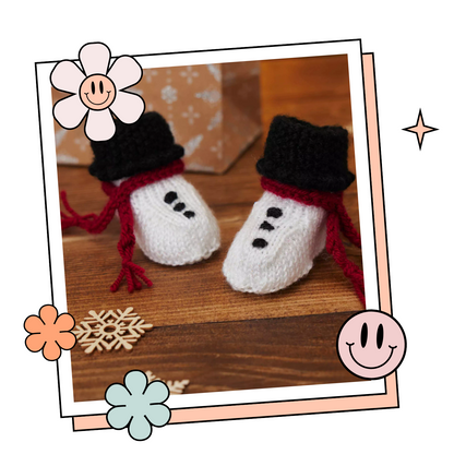 christmas snowman bootees baby shoes knitting pattern jane burns