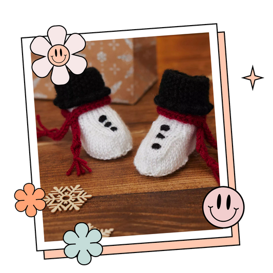 christmas snowman bootees baby shoes knitting pattern jane burns