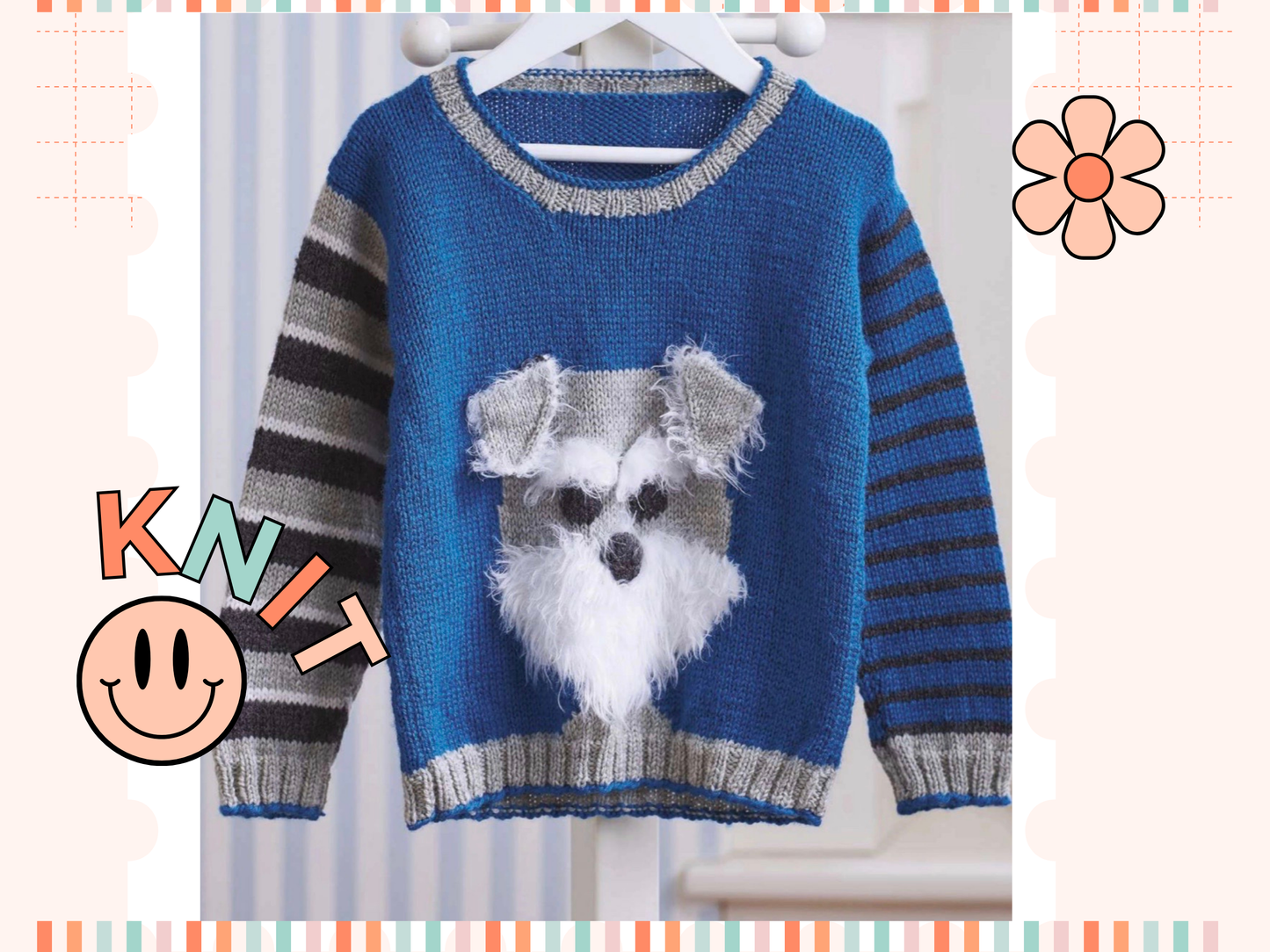 Bertie the Schnauzer. Kids Intarsia Dog Sweater - Knitting Pattern