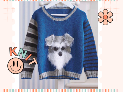 Bertie the Schnauzer. Kids Intarsia Dog Sweater - Knitting Pattern