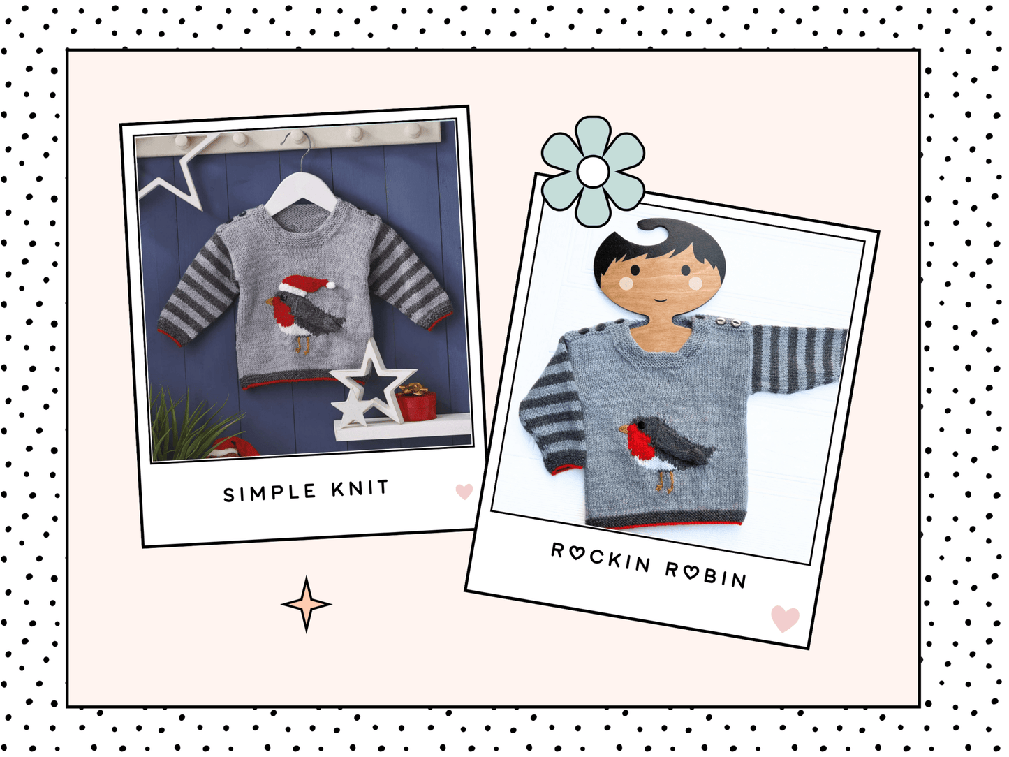 Baby Christmas jumper knitting pattern, robin with Santa hat, instant PDF download Jane Burns