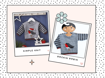 Baby Christmas jumper knitting pattern, robin with Santa hat, instant PDF download Jane Burns