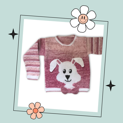 Bunny Hop Pullover, kids rabbit easter jumper knitting pattern