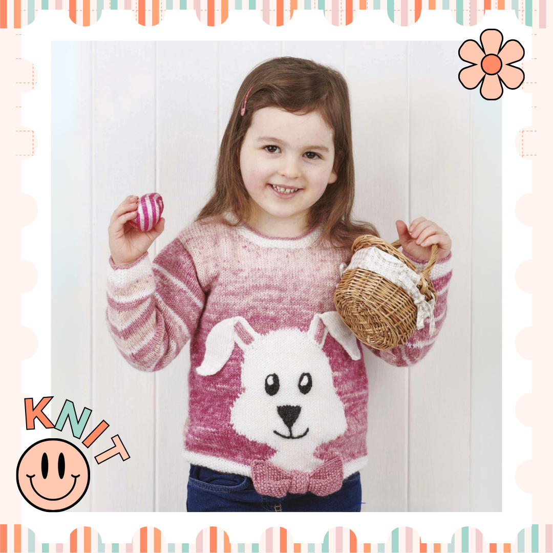 Bunny Hop Pullover, kids rabbit easter jumper knitting pattern