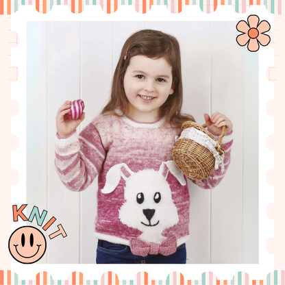 Bunny Hop Pullover, kids rabbit easter jumper knitting pattern