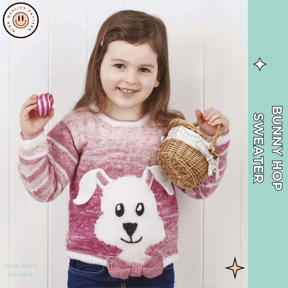 Bunny Hop Pullover, kids rabbit easter jumper knitting pattern