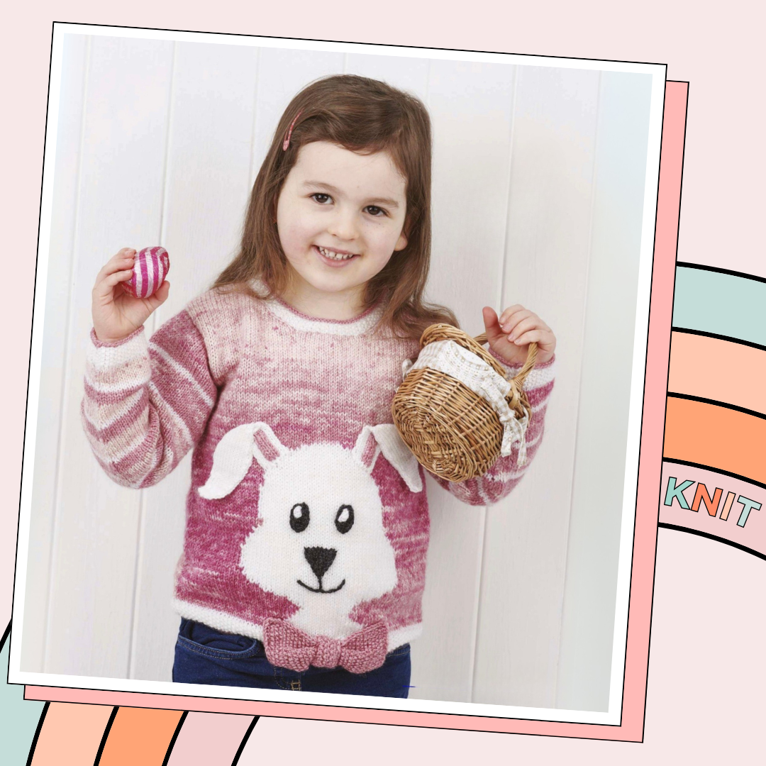 Bunny Hop Pullover, kids rabbit easter jumper knitting pattern