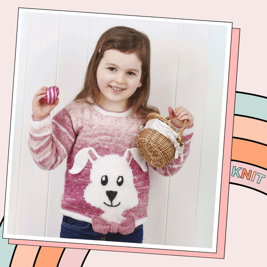 Bunny Hop Pullover, kids rabbit easter jumper knitting pattern