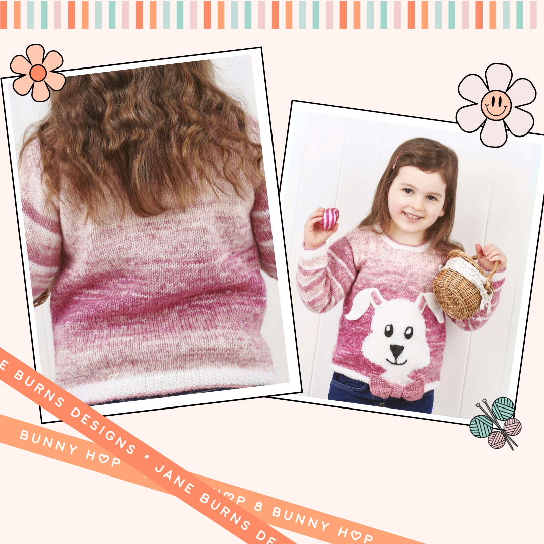 Bunny Hop Pullover, kids rabbit easter jumper knitting pattern