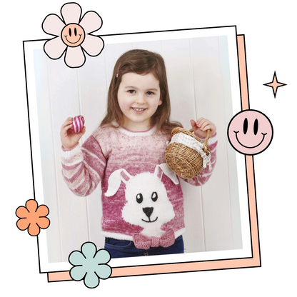 Bunny Hop Pullover, kids rabbit easter jumper knitting pattern