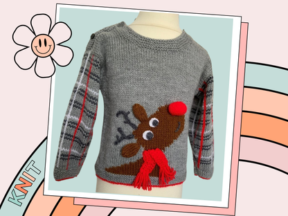 Baby Rudolph the Reindeer Intarsia Christmas Jumper - Knitting Pattern