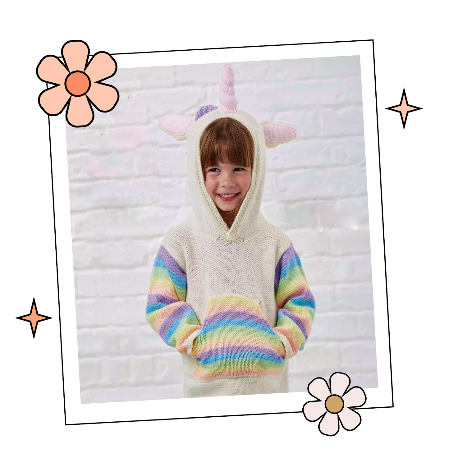 Mystical Unicorn Hoodie Simple Kids Hooded Sweater Knitting Pattern Jane Burns Designs