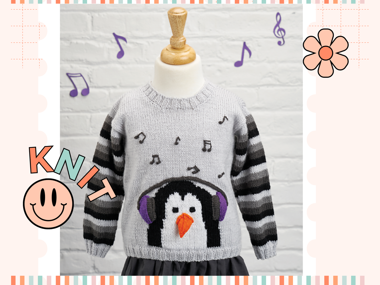 knitting pattern pdf, kids sweater knitting pattern, penguin christmas jumper for kids, jane burns, christmas jumper, penguin