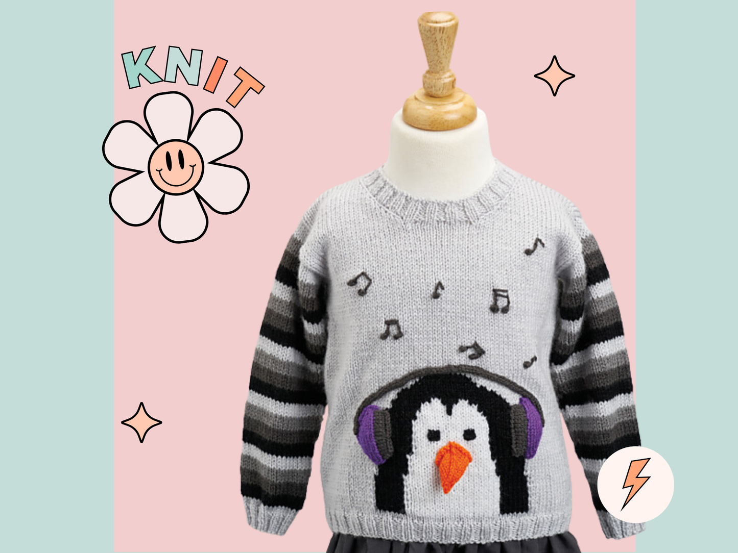 knitting pattern pdf, kids sweater knitting pattern, penguin christmas jumper for kids, jane burns, christmas jumper, penguin