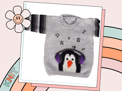 knitting pattern pdf, kids sweater knitting pattern, penguin christmas jumper for kids, jane burns, christmas jumper, penguin