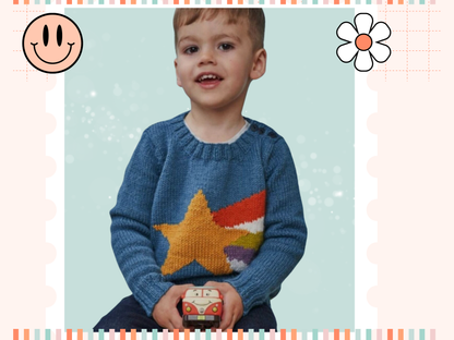 Starry Night Sweater, Kids Intarsia Star Motif Jumper - Knitting Pattern