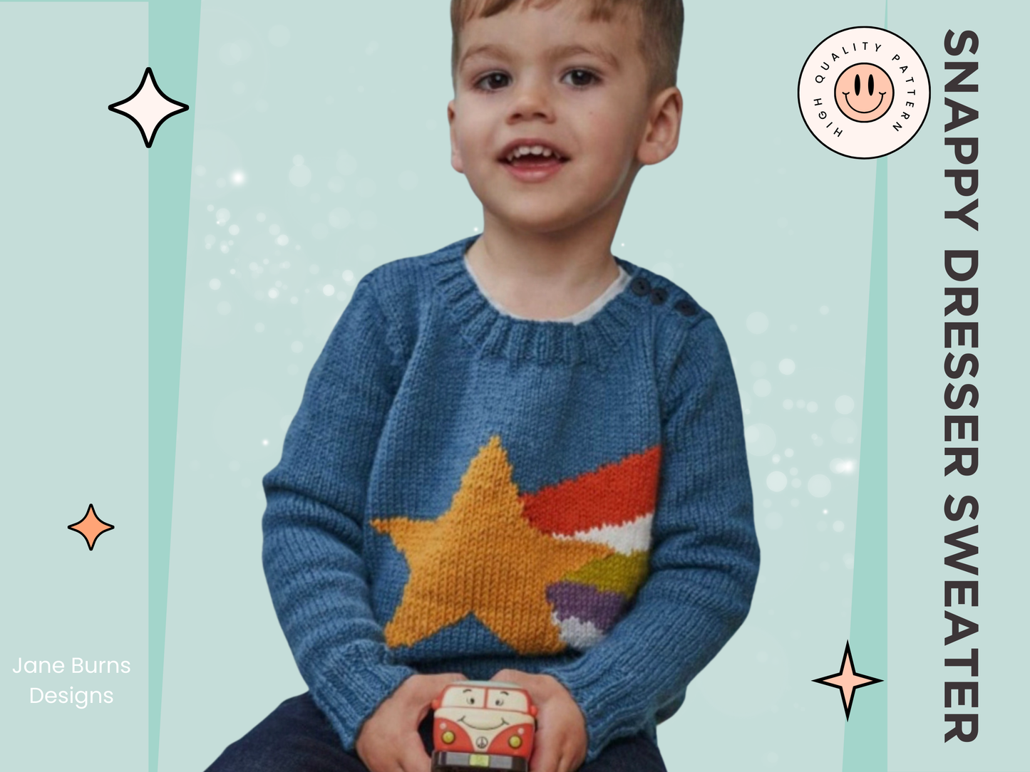 Starry Night Sweater, Kids Intarsia Star Motif Jumper - Knitting Pattern