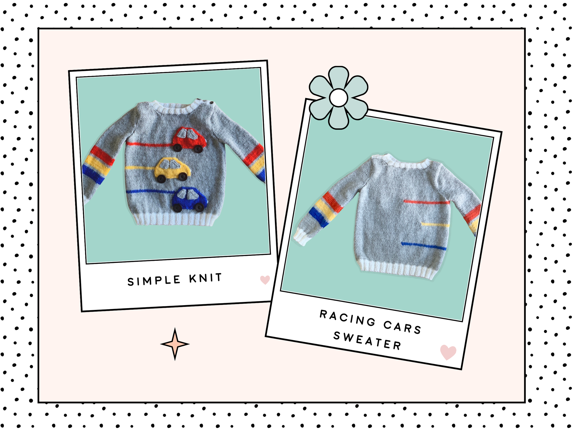 Racing car, baby sweater, car sweater for baby, knitting pattern for baby jumper with cars. Jane Burns 