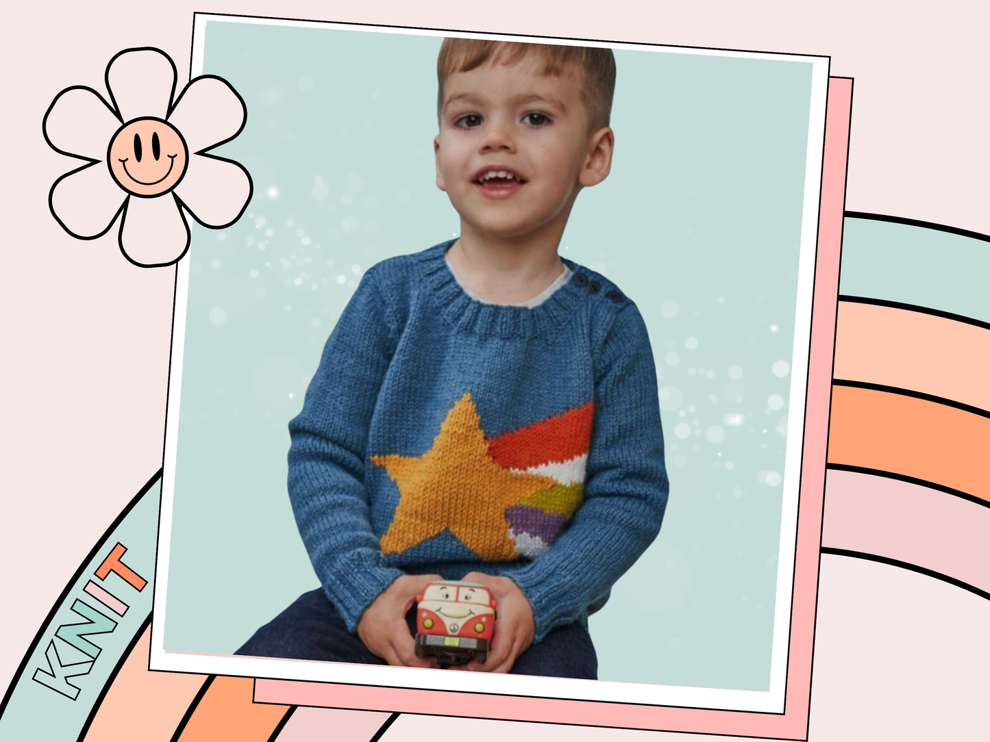 Starry Night Sweater, Kids Intarsia Star Motif Jumper - Knitting Pattern